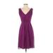 J.Crew Cocktail Dress - A-Line V Neck Sleeveless: Purple Print Dresses - Women's Size 0