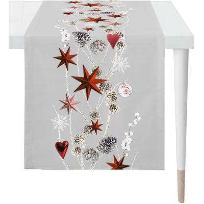 Tischläufer APELT "6204 WINTERWELT, Weihnachtsdeko, Weihnachten", rot (grau, silberfarben, rot), B:42cm L:140cm, Baumwolle, Tischdecken, Digitaldruck Image