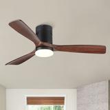 Semi Flush Ceiling Fan with Integrated LED Light in Solid Wood Blade