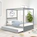 Solid Pine Wood Full Bed with Twin Trundle, Durable Frame, Slat Platform, Accommodates Full Size Mattress