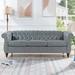 84" Rolled Arm Chesterfield PU Leather 3 Seater Sofa Living Room Button Back Decoration Sofa with Silver Studs Trim & Wood Legs