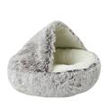 Cat Bed Round Soft Plush Burrowing Cave Hooded Cat Bed Donut for Dogs & Cats Faux Fur Cuddler Round Comfortable Self Warming pet Bed Machine Washable Waterproof Bottom(Short Plush Coffee)