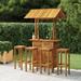 Anself 5 Piece Patio Bar Set Bistro Table with Rooftop and 4 Stool Chairs Acacia Wood Bistro Set for Garden Balcony Yard Lawn Terrace