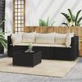 Anself 4 Piece Outdoor Patio Furniture Set Cushioned Seat Middle Sofa and 2 Corner Sofas with Glass Top Coffee Table Sectional Set Poly Rattan Conversation Set for Garden Poolside Backyard