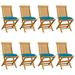Anself Patio Chairs with Blue Cushions 8 pcs Solid Teak Wood