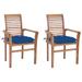 Anself Dining Chairs 2 pcs with Blue Cushions Solid Teak Wood