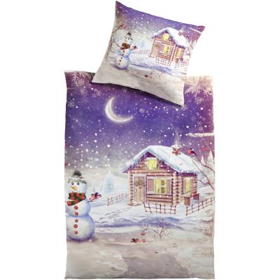 Bettwäsche MESANA "Schneemann", bunt, B/L: 155cm x 220cm, , Polyester, B/L: 80cm x 80cm, Polyester, Obermaterial: 100% Polyester, Bettwäsche, aus Mikrofaser Plüsch Image