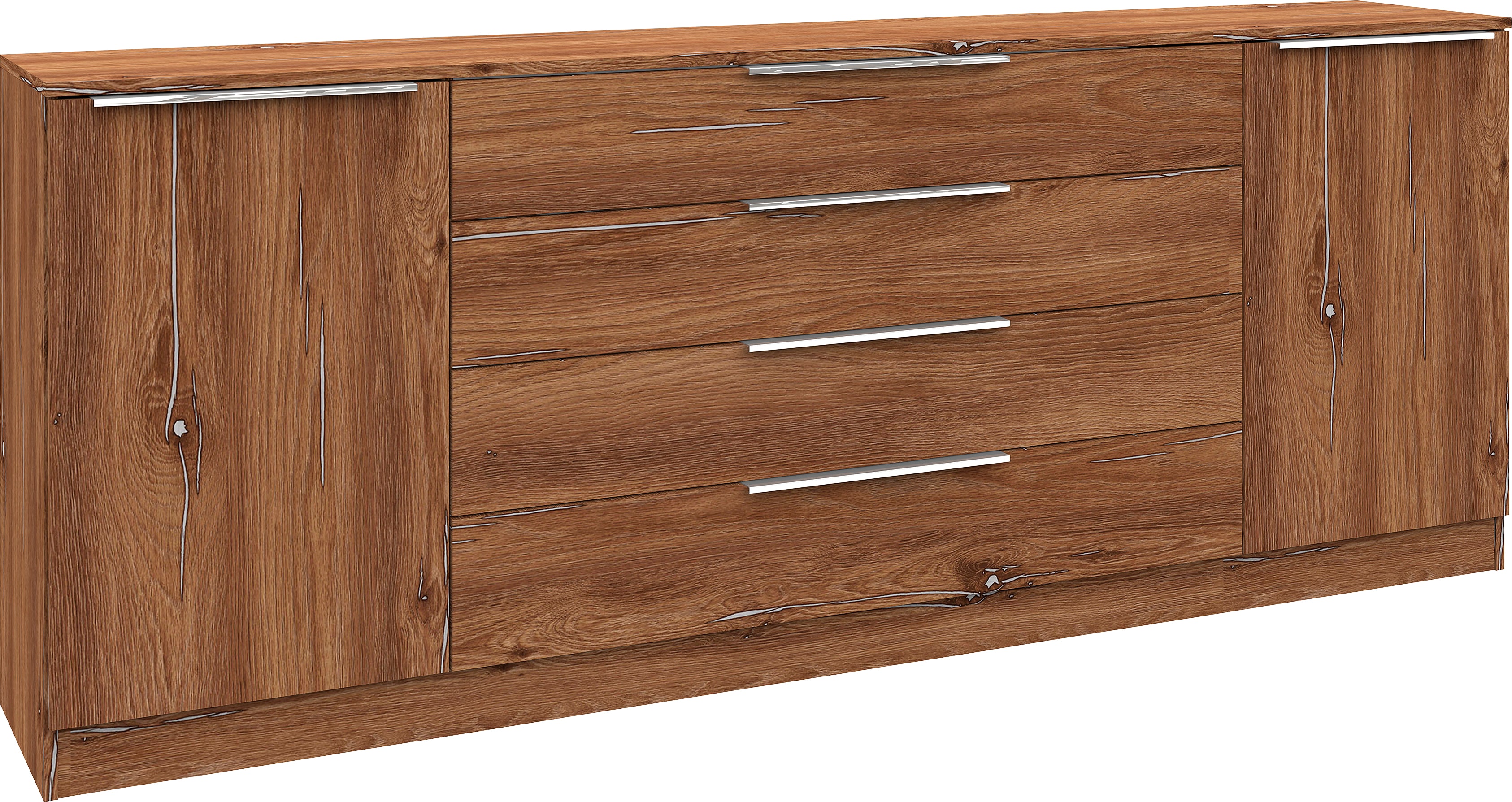 Kommode BORCHARDT MÖBEL "Oliva, Kommode mit Metallgriffen", braun (eichefarben vintage), B:200cm H:78cm T:35cm, Holzwerkstoff, Sideboards, Kommode, Breite 200 cm, mit 4 Schubkästen