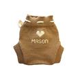 Personalized merino wool baby cloth diaper cover soaker (L, Brown-Natural white)