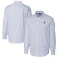 Men's Cutter & Buck Royal Kansas Jayhawks Alumni Logo Stretch Oxford Stripe Long Sleeve Button-Down Shirt