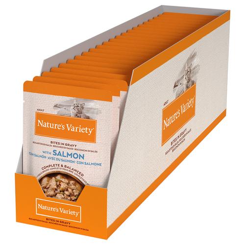 22x 85g Nature's Variety Bites in Soße mit Lachs Katzenfutter nass