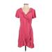Ann Taylor LOFT Outlet Casual Dress - Wrap V Neck Short sleeves: Pink Print Dresses - Women's Size 6