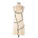 Brian Reyes Casual Dress - A-Line Plunge Sleeveless: Ivory Print Dresses - Women's Size 4