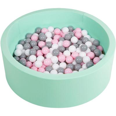 Piscine à Balles 90X30cm/200 Balles Ronde En Mousse Pour Bébé Enfant, Menthe:Blanc/Gris/Rose Poudré