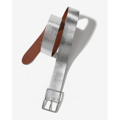 Boston Proper - Silver Metallic - Modern Classic Leather Belt - Medium