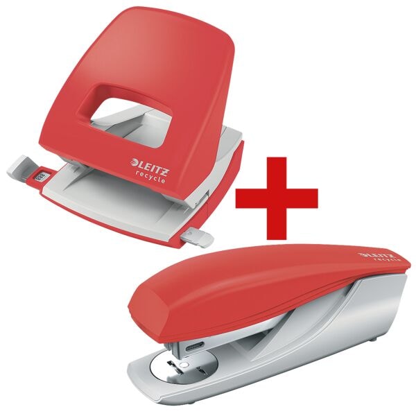 Leitz Locher »5003 NeXXt Recycle« inkl. Tacker / Heftgerät »5604 NeXXt Recycle« rot Image
