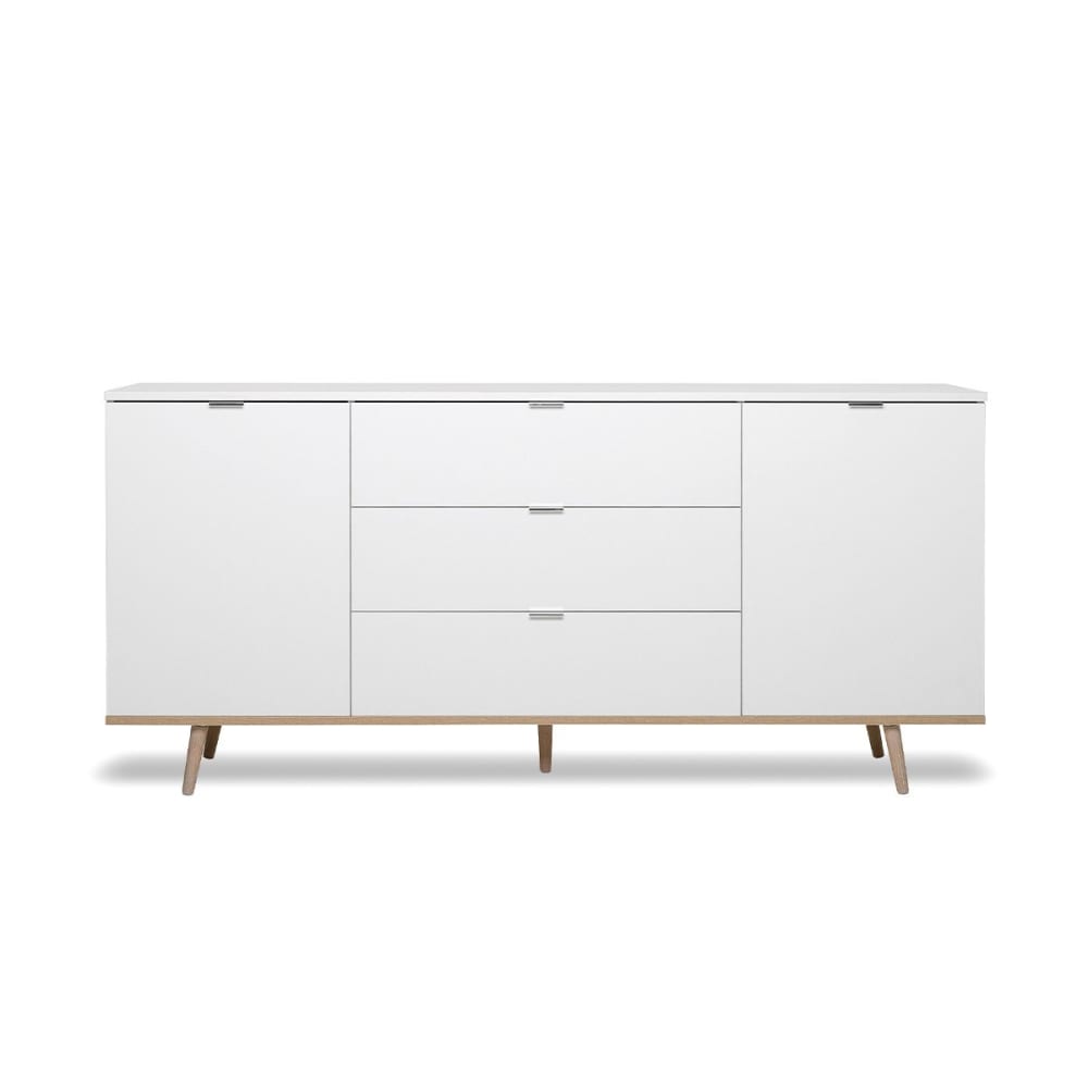 Buffet bas 2 portes 3 tiroirs L180 cm - Blanc