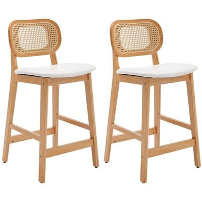 2er Set Barhocker aus Rattan gepolsterter Barstuhl Tresenhocker mit Holzbeine für Kücheninsel, Weiß Image