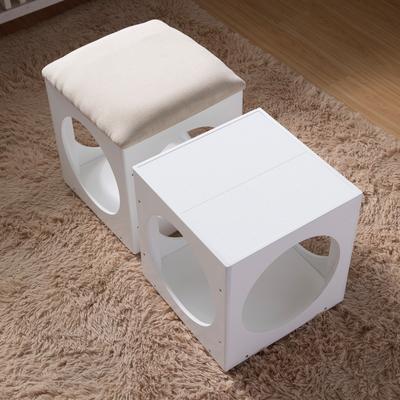 Pet Toys Multifunction Stackable Play Stool, Cat Play Wood Stool, Kitty House Hollow Ottoman, White Finish, Kitten, Puppy - N/A