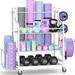 Mythinglogic Yoga Mat Storage Racks Home Gym Storage Rack for Dumbbells Kettlebells Foam Roller Yoga Strap and Resistance Bands Workout Equipment Storage Organizer With Hooks and Wheels