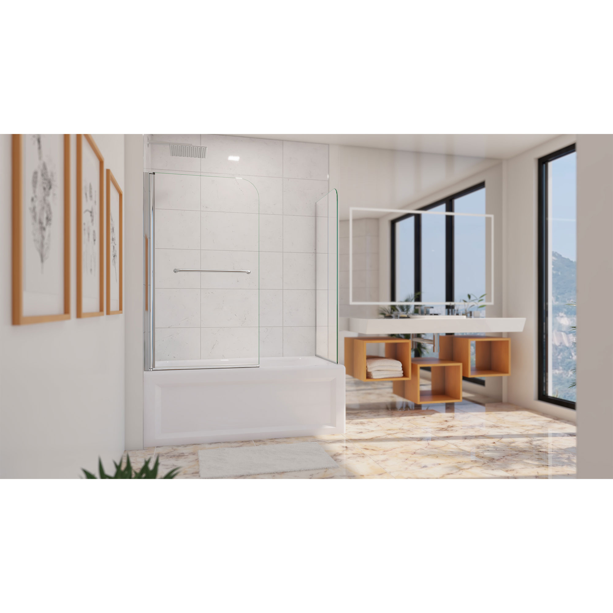 Dreamline DreamLine Aqua Swing 56 - 60 inch W x 30 inch D x 58 inch H Frameless Tub Door with Return Panel in Chrome SHDR-3734580-RT-01