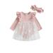 GXFC Infant Girls Rompers A-line Dress Newborn Girls Long Sleeve Floral Embroidery Mesh Dress Toddler Girls Princess Dress with Headband for Birthday Party Spring Fall 0-24M