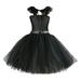 Tosmy Girls Dresses Toddler Sleeveless Girls Strap Halter Black Mesh Dress Performance Fashion Dress Party Dress