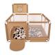 Selonis Square Play Pen Filed with 200 Balls Basketball, Beige:Pastel Beige/Grey/White/Black