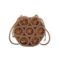 VIROYA straw bag Summer Rattan Hollow Round Straw Bags Travel Beach Women's Handbags And Purses Wicker Woven Casual Shoulder Crossbody Bag (Color : Brown 1)