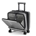 TydeCkare 16" Carry on Luggage with 2 Laptop Compartments, ABS+PC Suitcase with Dual Control TSA Lock, with YKK, 4 Spinner Wheels, for Business Travel, Silver Grey