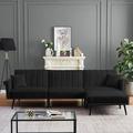 ROOM FULL 110.2" Velvet Round Arm Sofa Bed Velvet in Black | 32.3 H x 110.2 W x 32.3 D in | Wayfair TTT-W588S00064