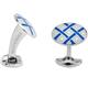 Deakin & Francis Cufflinks Sterling Silver Royal Blue Clear Fancy Pattern Enamel - Silver