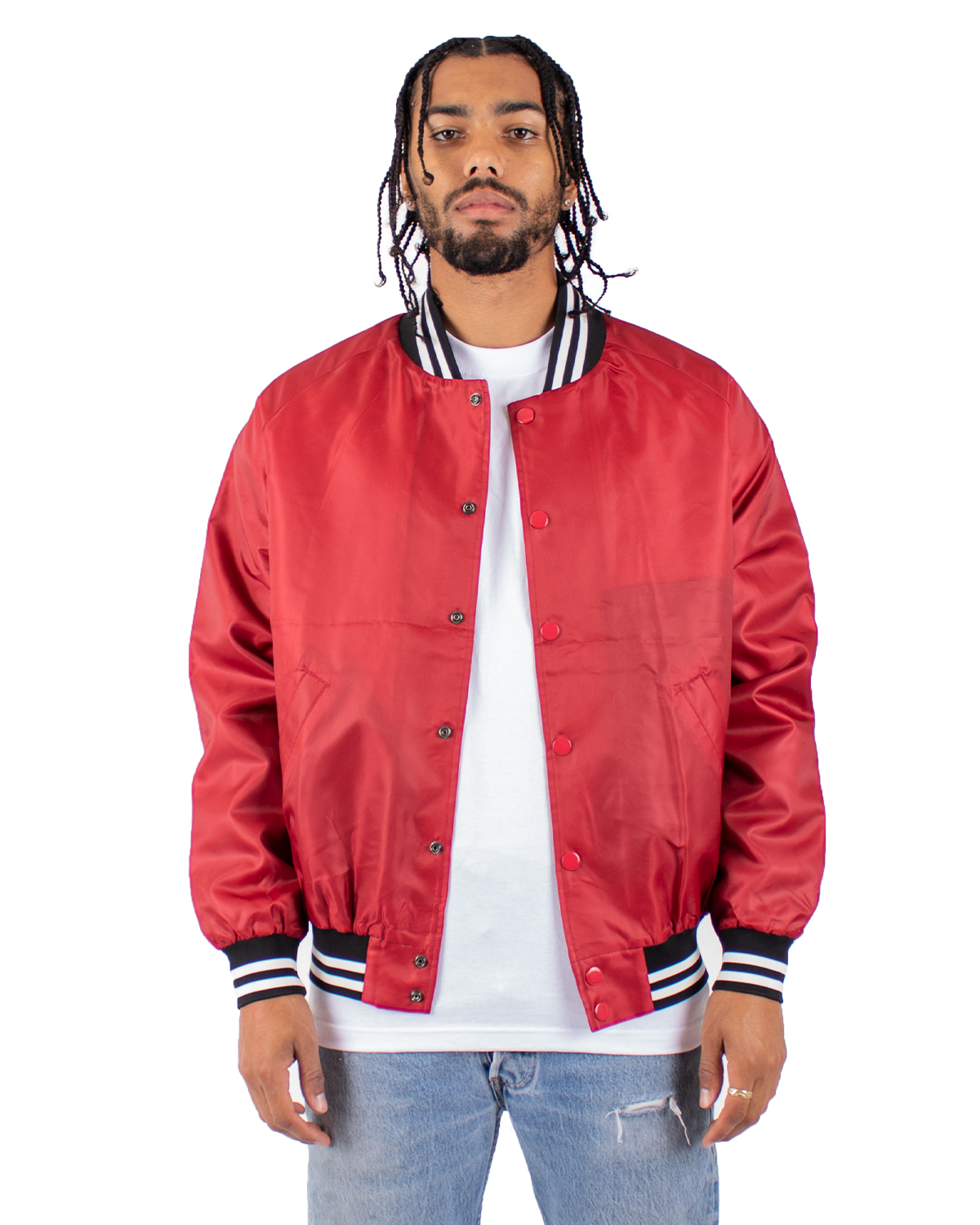 Shaka Wear SHVBJ Men's Varsity Bomber Jacket in Red size XL