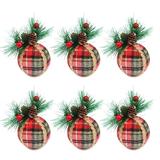 Decorative Easter Eggs Large Shatterproof Ball Ornaments With Pinecones & Greenery 6pcs Buffalo Plaid Ball Ornaments Black Red Burlap Foam Ball Hanging Decorations For Xmas Hot for Chandelier