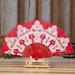 Noarlalf Home Decor Chinese Style Dance Wedding Party Lace Silk Folding Hand Held Flower Fan Red Hand Fan Hand Held Fan 24*4*1.9