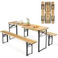 IVV Foldable Picnic Table with Benches 3-Piece 70â€� Portable Beer Garden Table with Sturdy Steel Frame Folding Wooden Picnic Tables for Outdoors Patio Backyard
