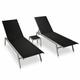 Dcenta 2 Piece Sun Loungers with Table Backrest Adjustable Garden Chaise Lounge Chair Set Steel and Textilene Black for Poolside Patio Balcony Outdoor Furniture