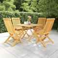 Dcenta 5 Piece Patio Dining Set Wood Teak Wood Foldable Garden Table and 4 Chairs Wooden Outdoor Dining Set for Garden Backyard Balcony Camping Picnic