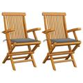 Dcenta 2 Piece Folding Garden Chairs with Gray Cushion Teak Wood Outdoor Dining Chair for Patio Backyard Poolside Beach 21.7 x 23.6 x 35 Inches (W x D x H)