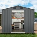 Chery Industrial Outdoor Storage Shed 8 X 6 Galvanized Steel Garden Shed with 4 Vents & Double Sliding Door Utility Tool Shed Storage House for Backyard