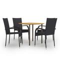 Dcenta 5 Piece Patio Dining Set Acacia Wood Tabletop Table and 4 Chairs Black Poly Rattan Steel Frame Outdoor Dining Set for Garden Lawn Courtyard