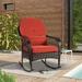 ONLYCTR Outdoor Wicker Rocking Chair All Weather Wicker Rocker Chair with Cushions for Garden Patio Yard Porch Lawn Balcony Backyard (1PC Brown Wicker-Red)