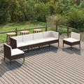 Dcenta 6 Piece Patio Lounge Set Outdoor Conversation Set with Cream White Cushion Brown Poly Rattan Sectional Outdoor Furniture Set for Patio Backyard Patio Balcony