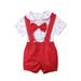 Tregren Baby Boy Summer Cotton Bowtie Gentleman Short Sleeve Bowtie Romper Suspenders Shorts Outfit Set