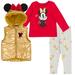 Disney Minnie Mouse Infant Baby Girls Zip Up Vest Puffer T-Shirt and Leggings 3 Piece Outfit Set Infant to Big Kid