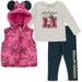 Disney Minnie Mouse Infant Baby Girls Zip Up Vest Puffer T-Shirt and Leggings 3 Piece Outfit Set Infant to Big Kid