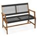 Gymax Patio 2-Person Acacia Wood Bench All-Weather Rope Woven Outdoor