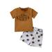 Toddler Baby Summer Clothes 2 Pcs Set Short Sleeve Letter Print T-shirt + Rugby Pattern Shorts
