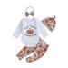 Baby Girls Boys Halloween Outfits Long Sleeve Rompers and Pants Hat 3Pcs Infant Letter/Pumpkin/ Ghost Print Fall Clothes Set