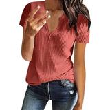 Women s Summer Fashion Knit Short Sleeve Tunic Top V Neck Loose Shirt